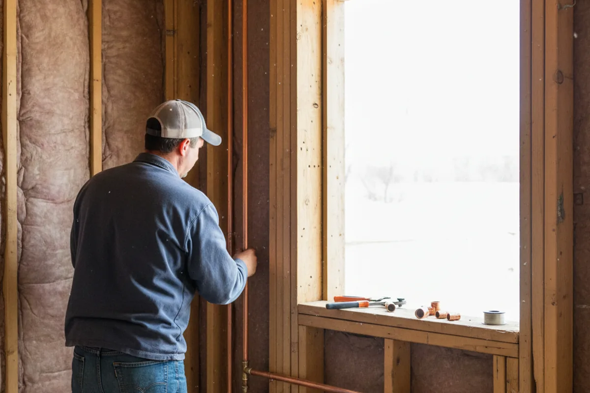 Licensed plumber running new copper supply lines in a Pleasant Plain home