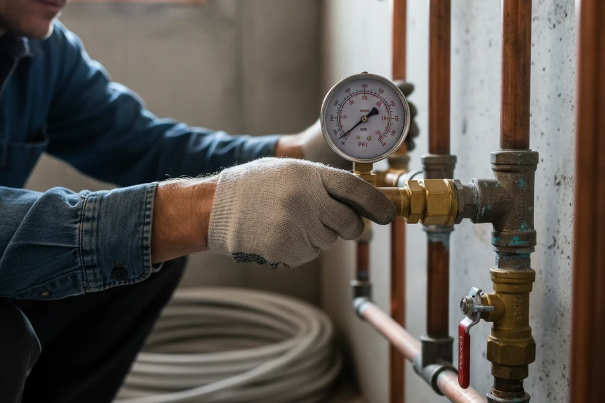 Pressure testing a repaired line during Water Line Repair in Pleasant Plain